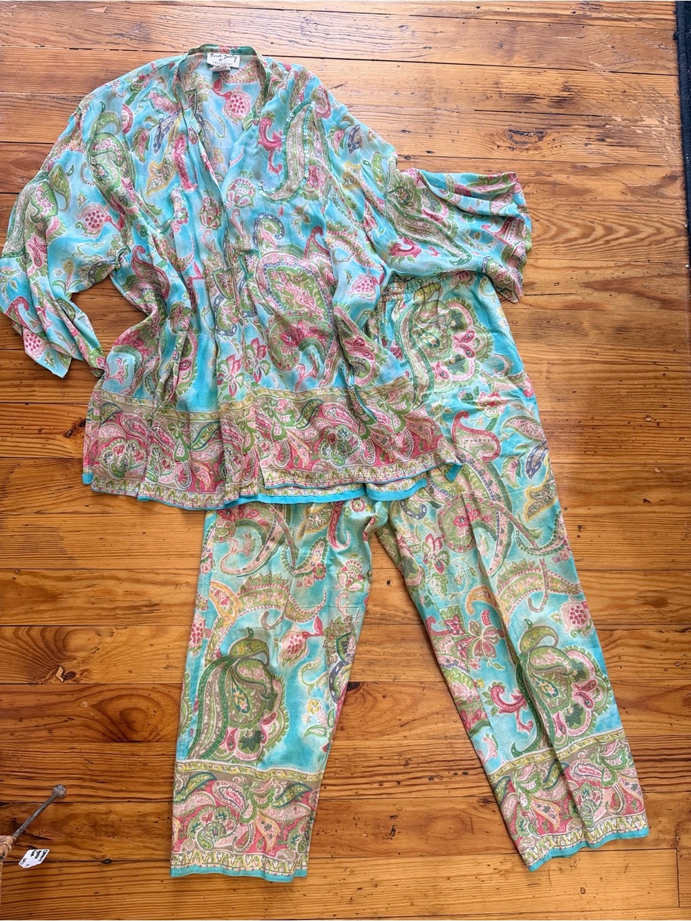 Paisley Print Two-Piece Pantsuit in Aqua